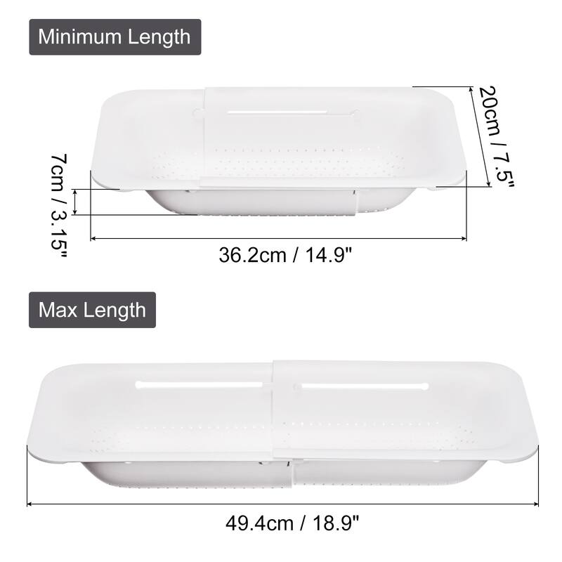 Collapsible Colander Kitchen Over the Sink Drain Strainer Basket 2Pcs - 36.2cm x 20cm x 7cm - White