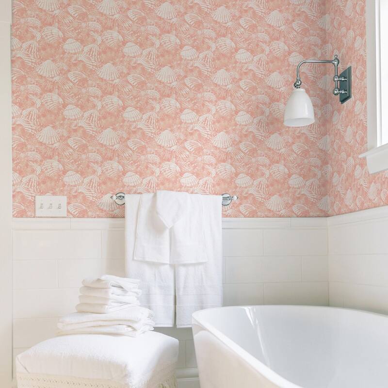 Brewster Surfside Coral Shells Wallpaper - 20.5in x 396in x 0.025in