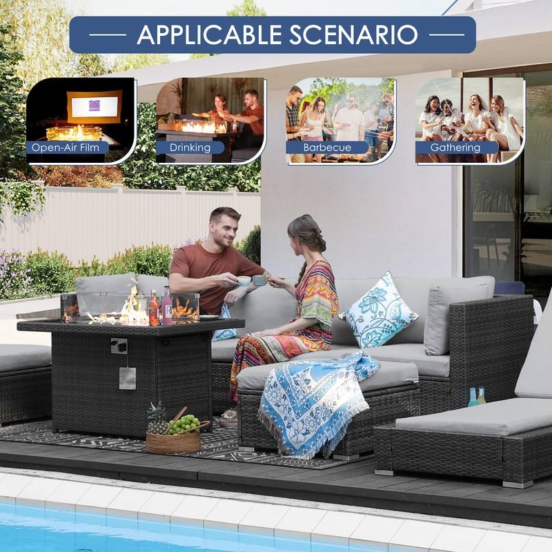 FINCATI 10-piece High Back Oversized Patio Furniture Conversation Set Outdoor Sectional Sofa with Fire Pit Table