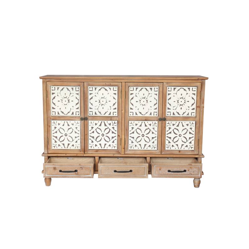 Rustic Accent Storage Cabinet with 3 Drawers & Adjustable Shelves, 4 Doors Sideboard Entryway Cabinet for Living Room Hallway