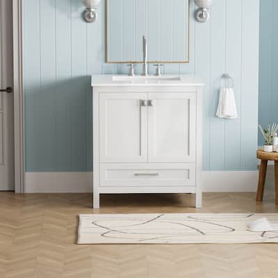GDFStudio - Harrison 30" Bathroom Vanity with Marble Countertop & Storage Cabinet