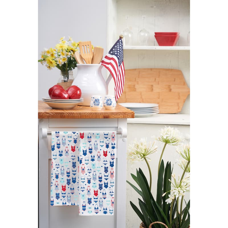 Festive Swimsuit Printed July Fourth Patriotic Flour Sack Kitchen Towel Dishtowel