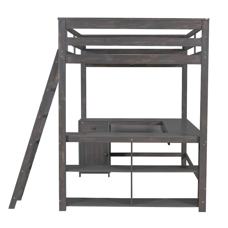 Full Size Loft Bed with U-shaped Desk