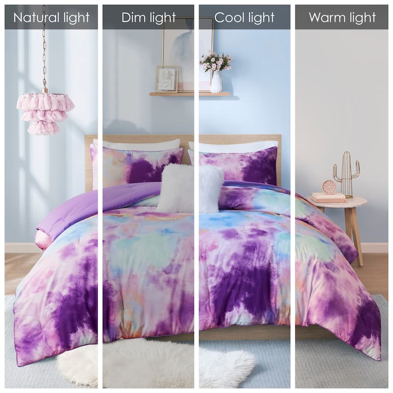 Intelligent Design Karissa Watercolor Tie Dye Printed Comforter Set with Throw Pillow