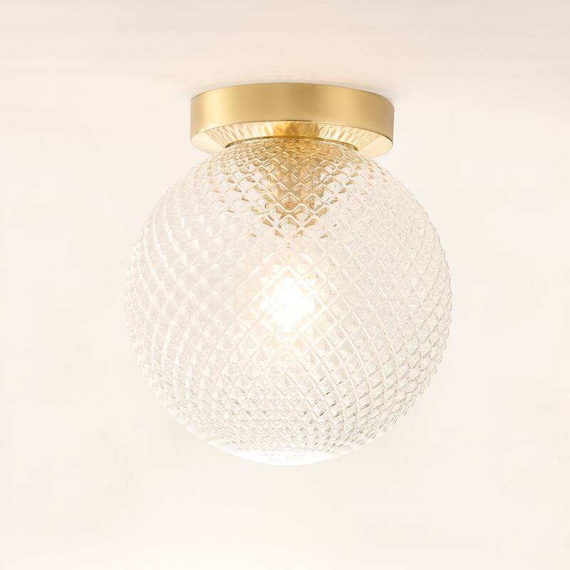 Mid-century Modern Semi Flush Mount 1-light Globe Ceiling Light with Acrylic Clear Shade - Brass Gold