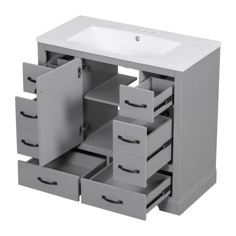 Freestanding 36" Vanity with Solid Wood, Undermount Sink, and Ample Storage - Grey Finish - 36in L