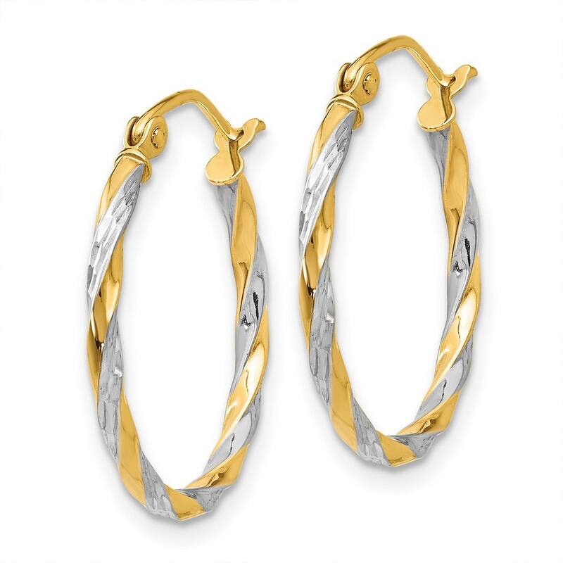 Curata 14k Yellow Gold White Rhodium Twisted 21mm Hoop Earrings