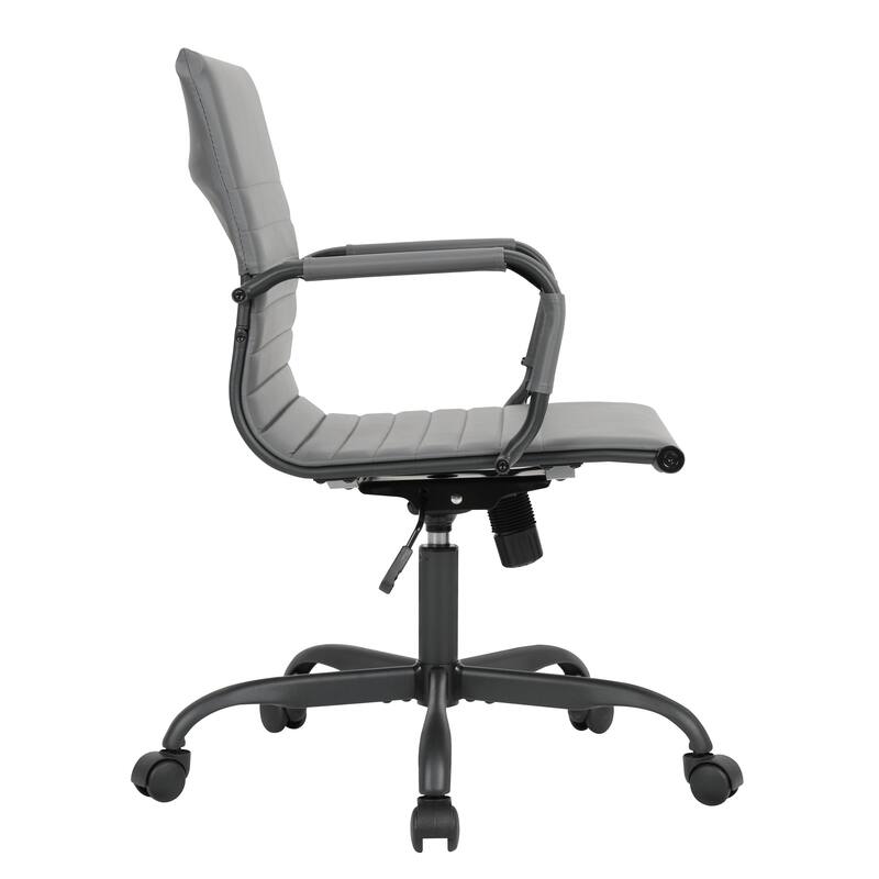 Harris Leather Mid-Back Adjustable Seat Height Office Desk Computer Swivel Chair in Black Metal Frame for Home Conference