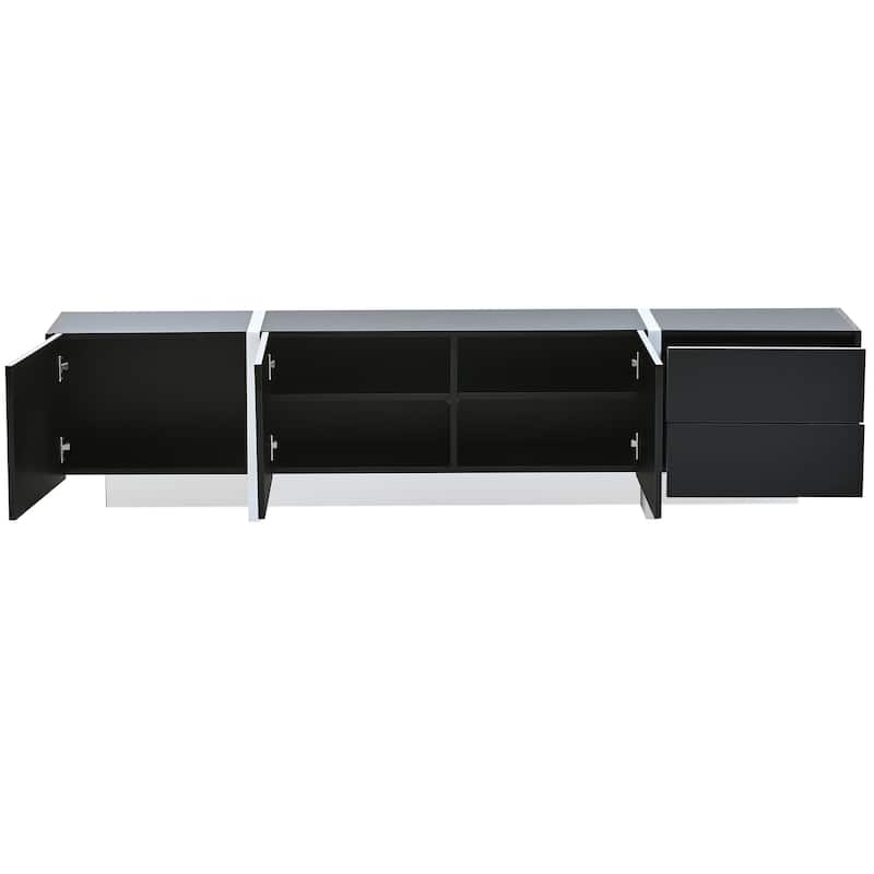74.8" TV Stand with High Gloss UV Surface, 2 Small Drawers and 3 Big Cabinets for TVs Up to 80"