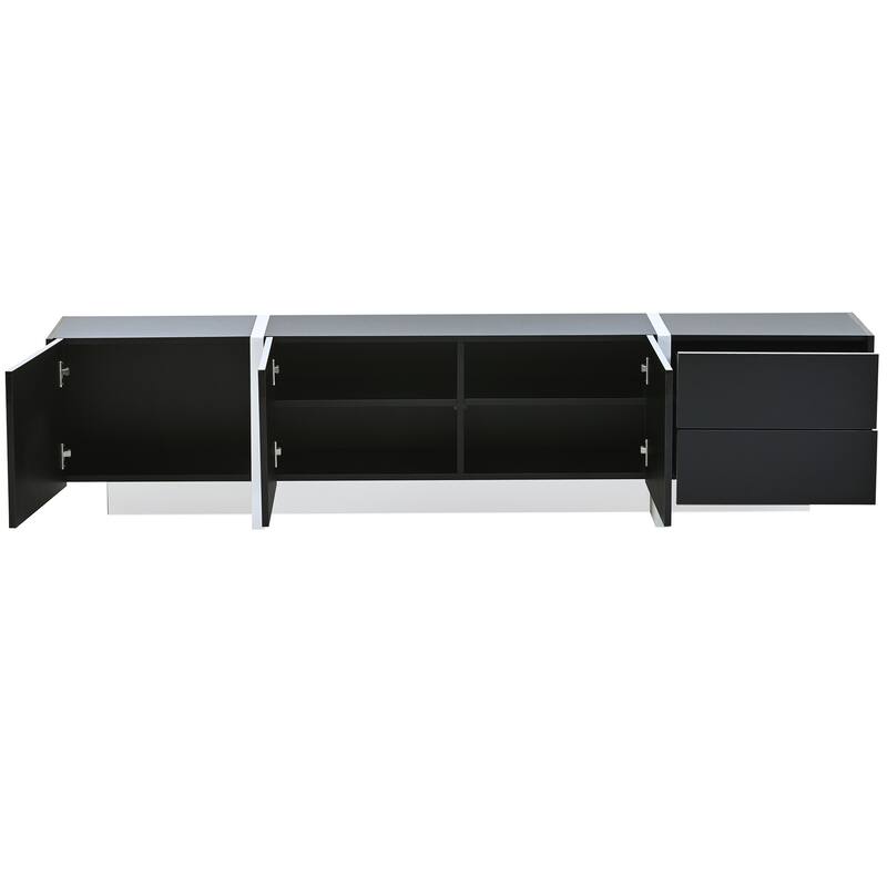 Modern TV Console for TVs Up to 80'', Contemporary Rectangle Design with 3 Cabinets & 2 Drawers, High Gloss Surface