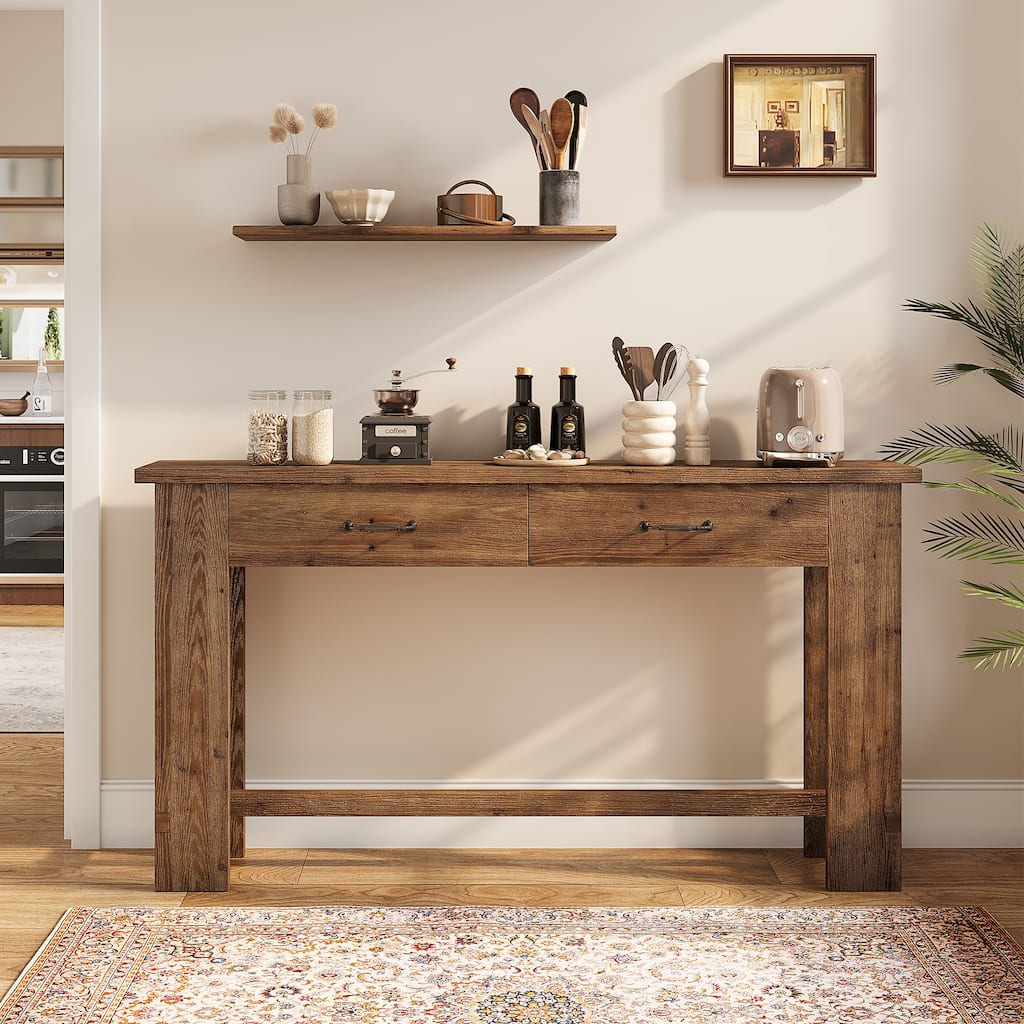 63" Solid Wood Console Table, Entryway Table with Storage