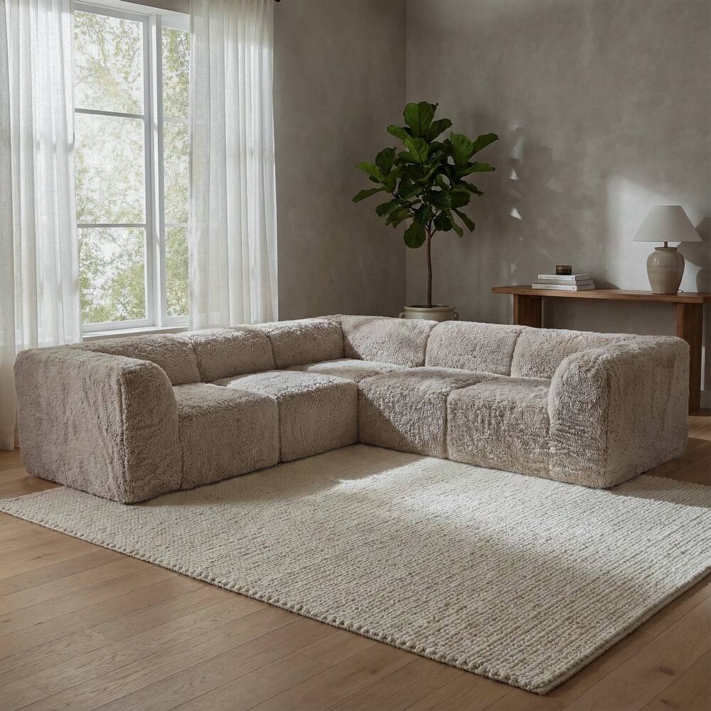 Furniture of America Ylena Modern 5-Piece Faux Fur Foam Modular Compressed Sectional Sofa