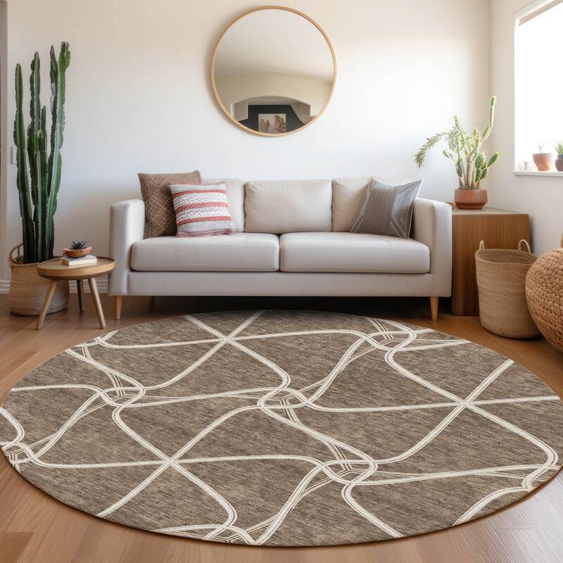 Premium Washable Super Soft Contemporary Geo Mayfield Rug - Brown - 8' x 8'