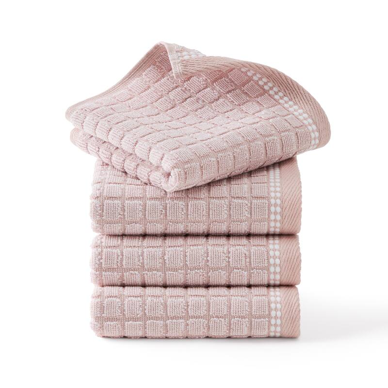 TOWN & COUNTRY EVERYDAY 4-Piece Textured Windowpane Washcloth Set, 13x13-Inch, 100% Cotton - 13"x13"