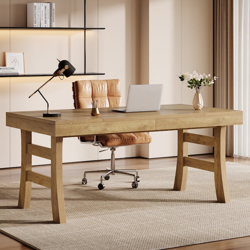 63 Inches Large Office Desk Computer Writing Table - Light Brown