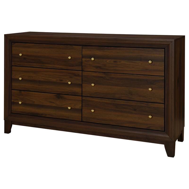 6-Drawer Walnut Dresser Cabinet with Smooth Glide Drawers, Sleek Modern Style, and Spacious Bedroom Storage