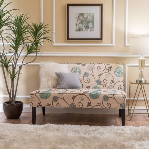 Darnell White and Blue Floral Fabric Armless Love Seat White