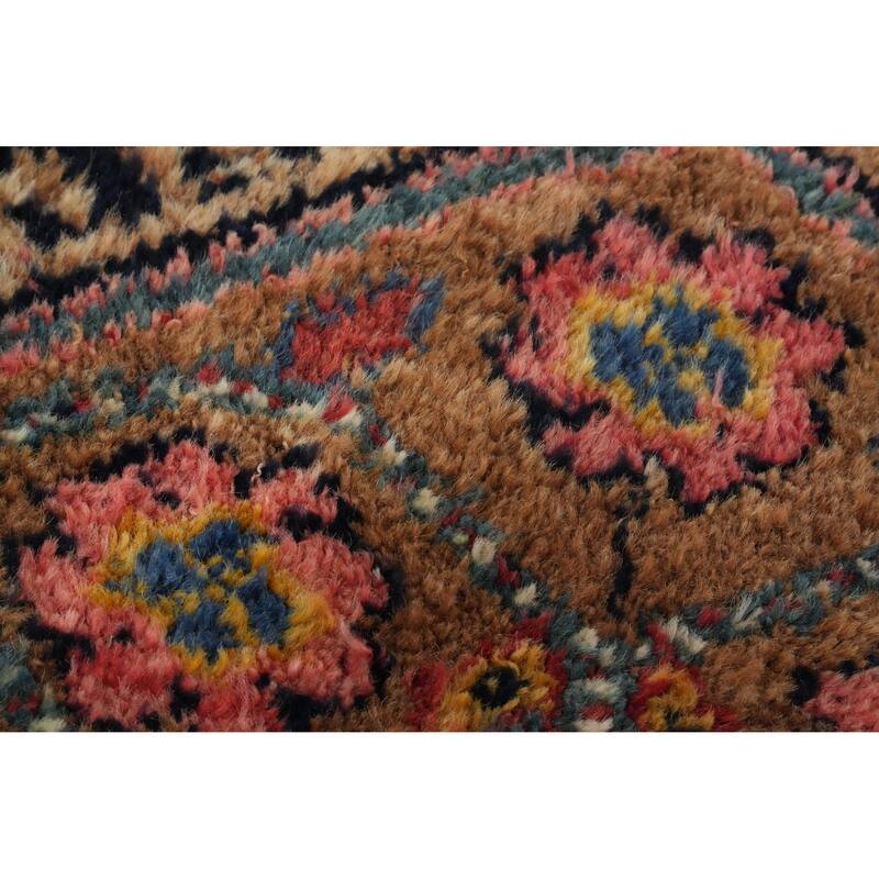 Hand Knotted Oriental 100% Wool Carpet Traditional Geometric Navy Blue & Blues Heriz (serapi) Runner Rug - 16' 4'' X 4' 0''