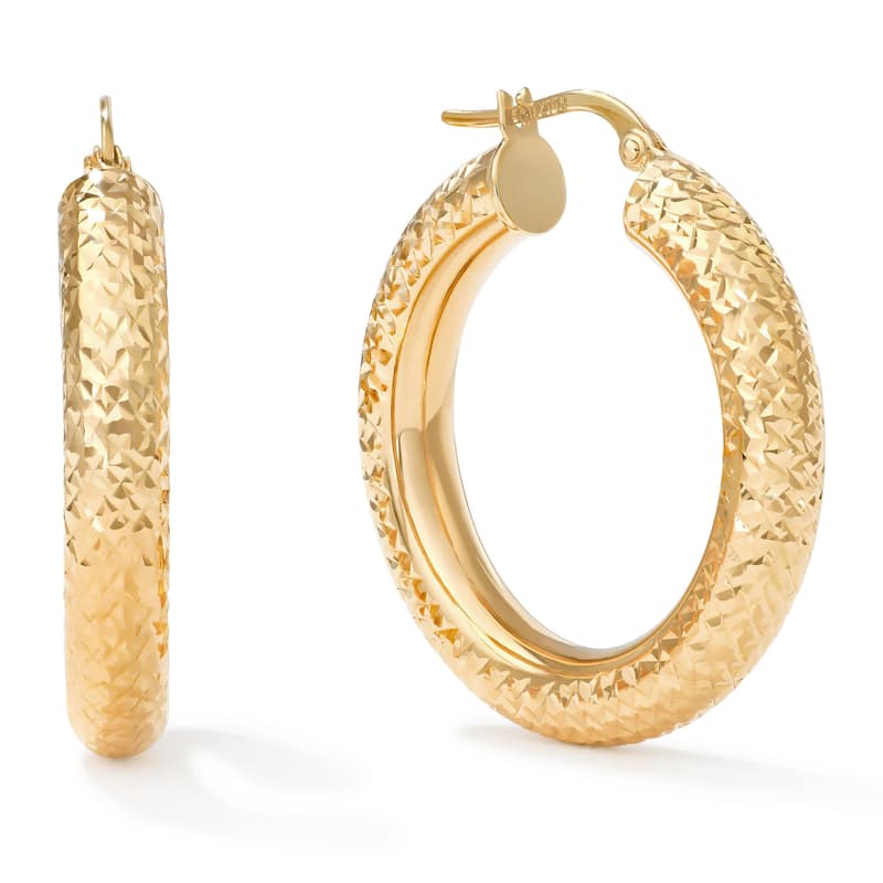 Clover 14K Yellow Gold Diamond-Cut Round Hoop Earrings 3mm (25 &30mm) - 30mm