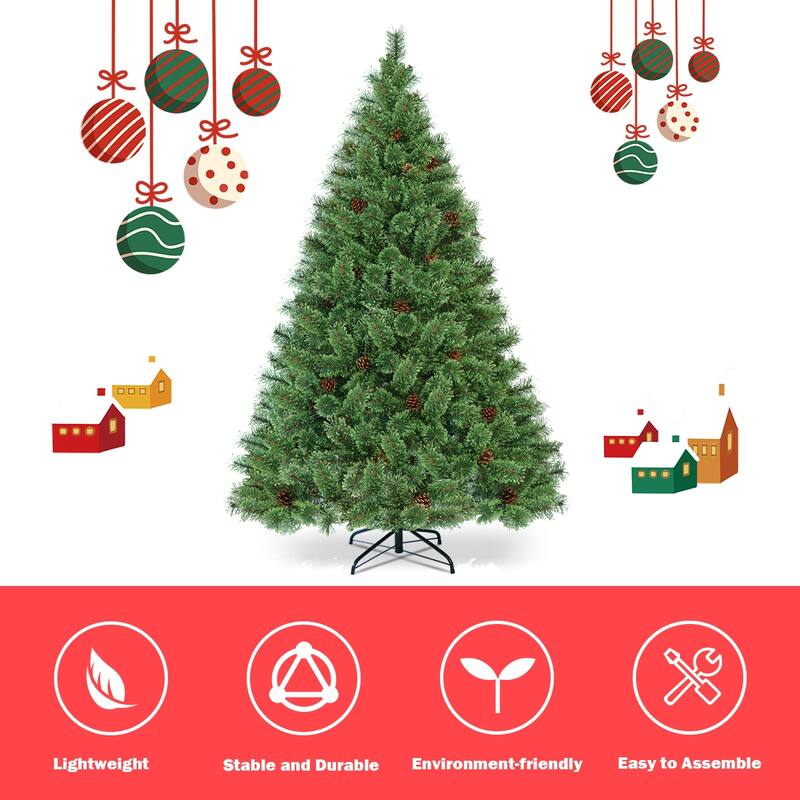 Gymax 6FT Pre-lit Flowering Artificial Green Hinged Christmas Tree PVC - See Details