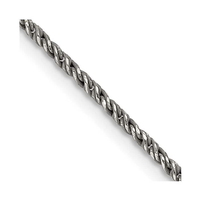 Curata 925 Sterling Silver Ruthenium Plated 1.7mm Twisted Tight Wheat Chain Necklace