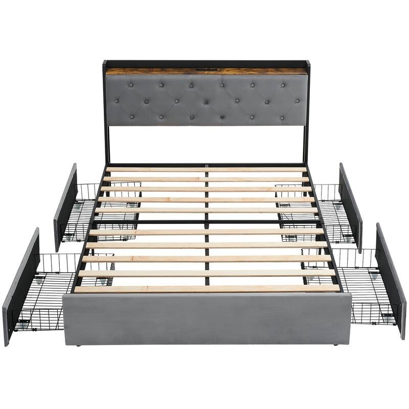 Bed Frame with Sturdy Metal Slats Support