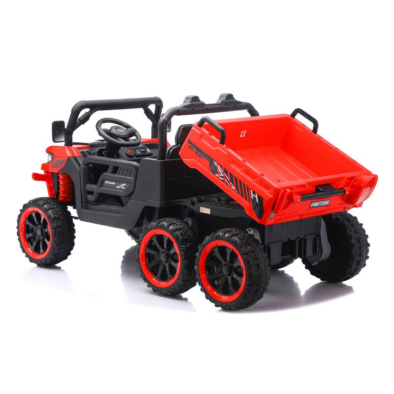 24V 2 Seater Ride on Dump Truck, 4WD 6-Wheel Ride on Toys with Remote Control, Ride on UTV Car with Electric Dump Bed