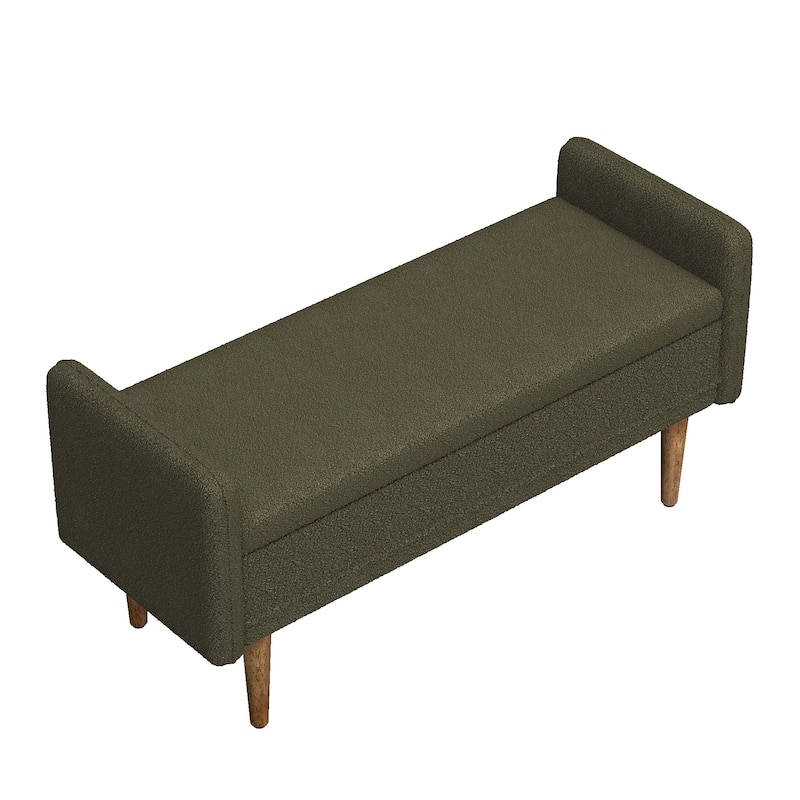 Green Modern 16.75" Upholstered Stool with Storage and Rubber Wood Legs for Living Room