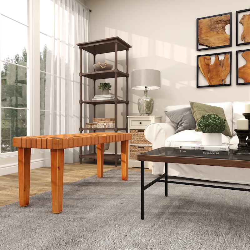 Brown Wood Woven Bench