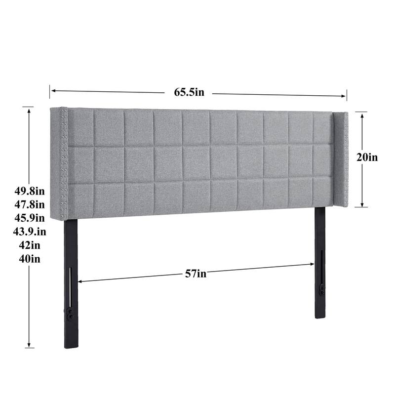 Javlergo Queen/King Size Adjustable Upholstered Headboard, Modern Wingback Headboard with Double Nailhead Trimming