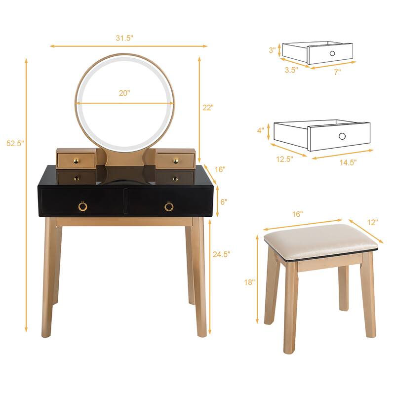Costway Vanity Makeup Table Touch Screen 3 Lighting Modes Dressing - See Details