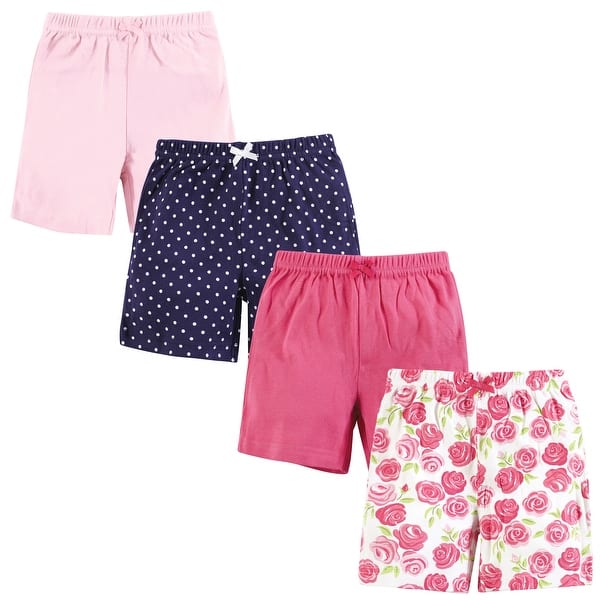 slide 1 of 1, Hudson Baby Infant Girl Shorts Bottoms 4-Pack, Pink Roses 0-3 Months - Pink Roses