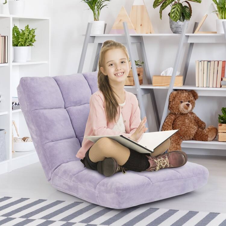 Coral Velvet Adjustable Floor Chair with 14-Position Backrest and Folding Design - 41.5" x 22.5" x 6" (L x W x H)