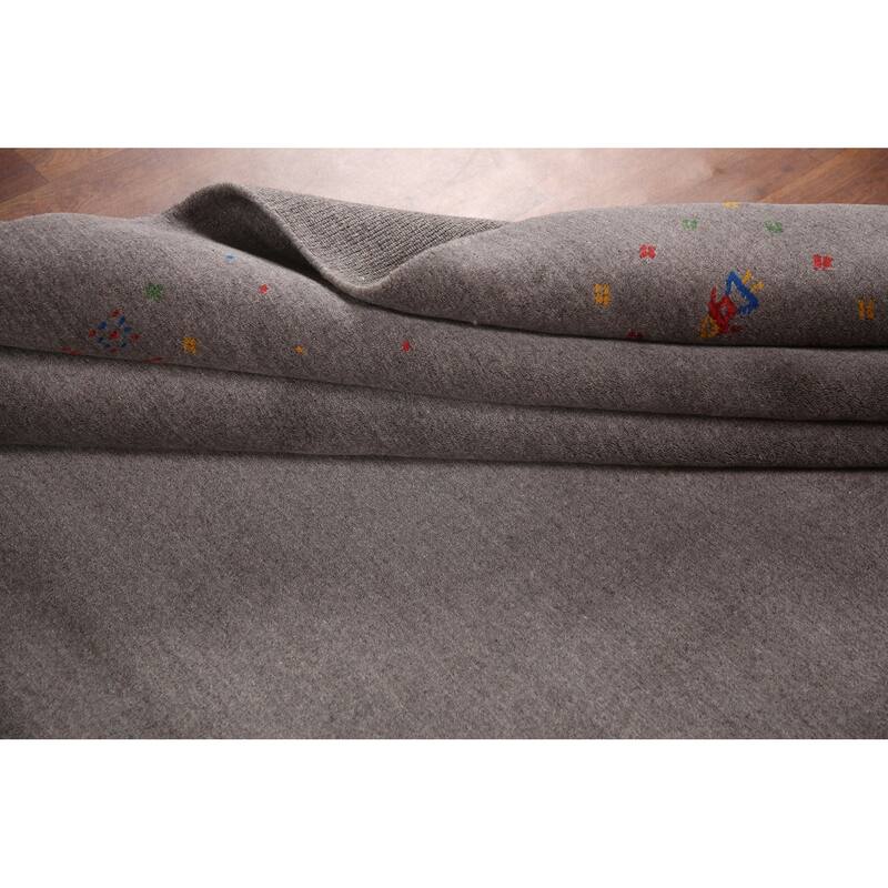 Gray Tribal Gabbeh Oriental Handmade Wool Carpet - 9'0" x 12'0"