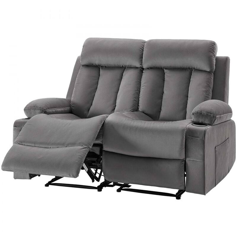 Grey Velvet Electric Recliner Loveseat with Massage, Heating and USB Ports - 61 x 35.55 x 42.13 in