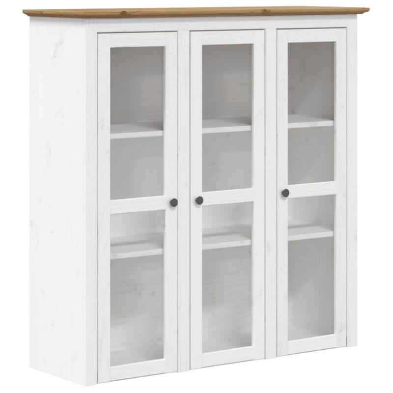 vidaXL Cabinet Storage Book Cabinet with Glass Doors BODO Solid Wood Pine - 45.5" x 14.6" x 47.6"