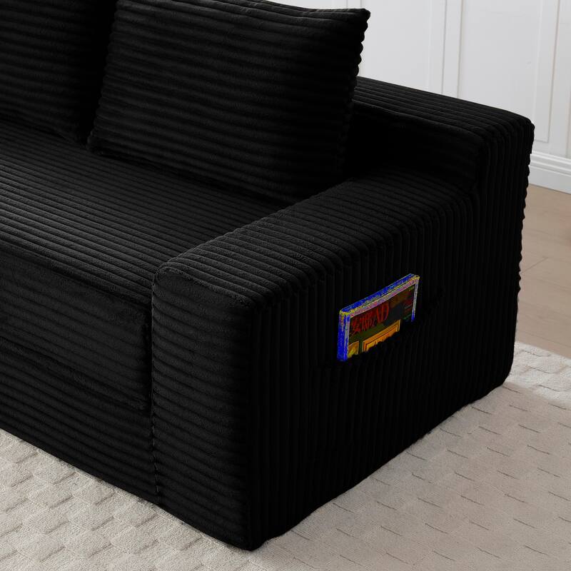Memory Foam Cloud Loveseat Sofa, 2 in 1 Convertible Folding Couch Bed, No Assembly Compressed Corduroy Floor Lounge Sofa