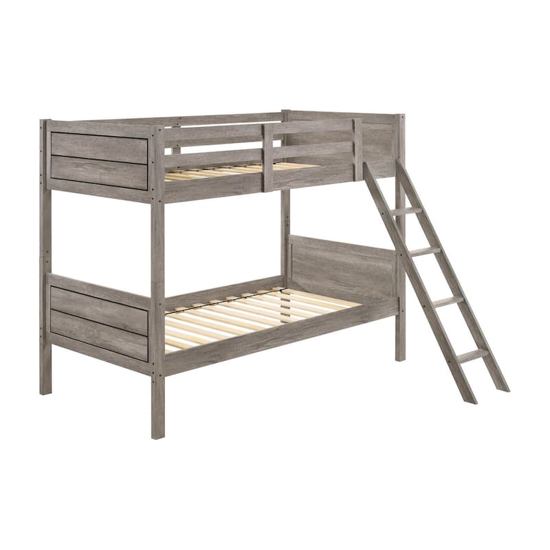 Twin Over Twin Bunk Beds, Curved Headboards, Ladder, Straight Legs, Taupe