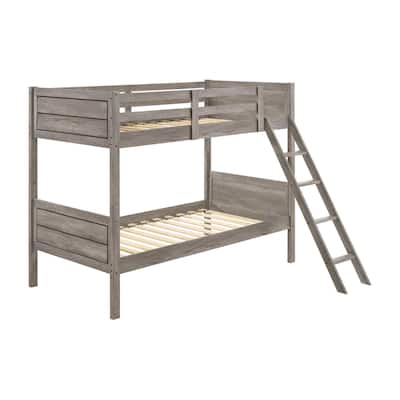 Twin Over Twin Bunk Beds, Curved Headboards, Ladder, Straight Legs, Taupe