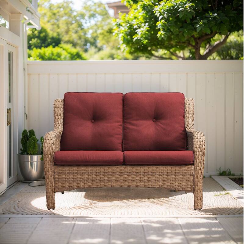 Outdoor Loveseat Sofa 2-Seat PE Rattan Patio Love Seat