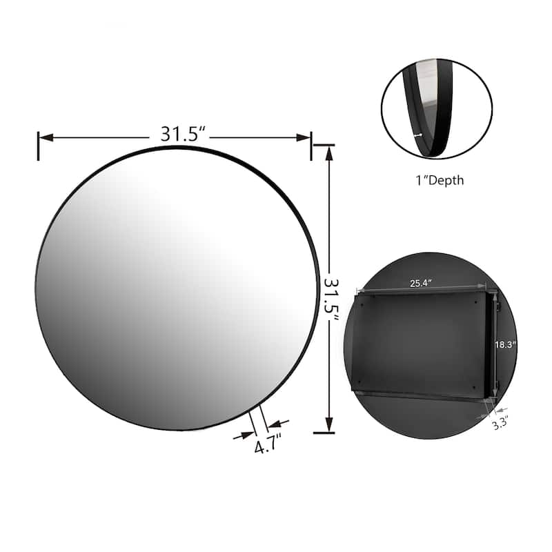 GDF Studio - Rosita 31.5 Inch Round Surface Mount Metal Framed Medicine Cabinet with Mirror and Adjustable Shelves