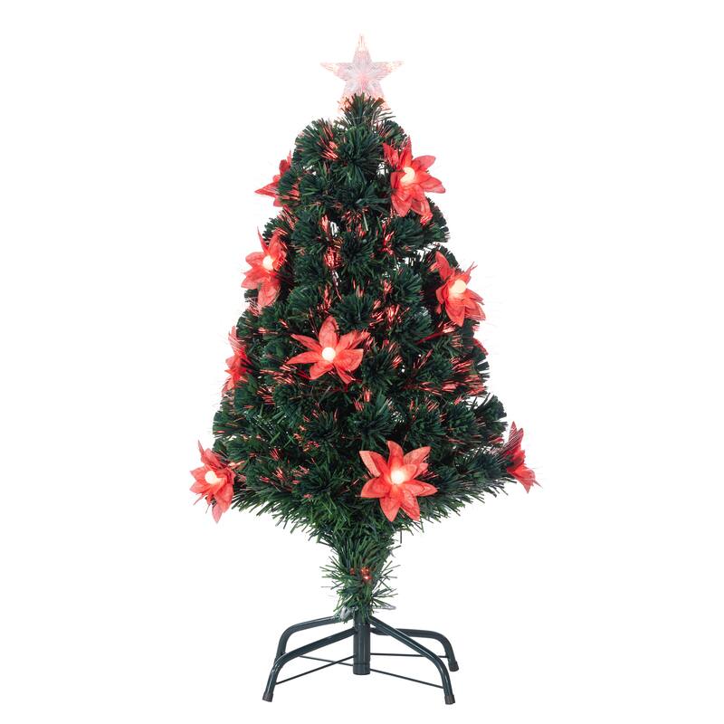 3 ft. Pre Lit Color Changing Fiber Optic Poinsettia Tree