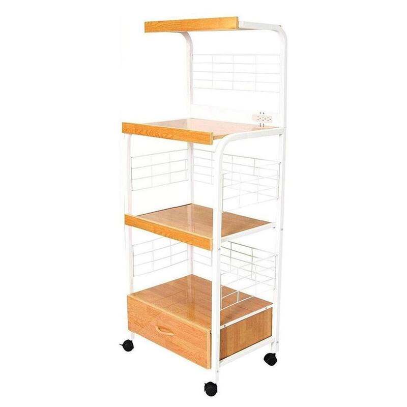 HomeRoots White and Natural 26" Rolling Kitchen Cart With Storage - 25.50 in. x 59.50 in. x 17.00 in.