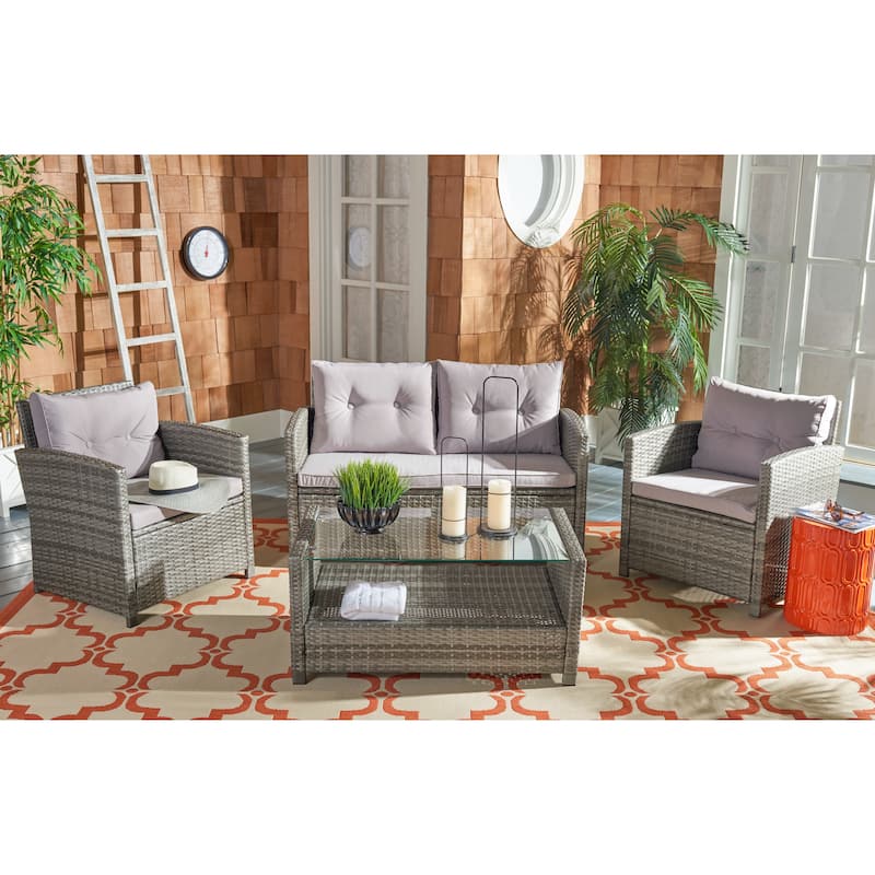 SAFAVIEH Outdoor Eranda 4-Piece Conversation Patio Set - 48W x 30D x 26H