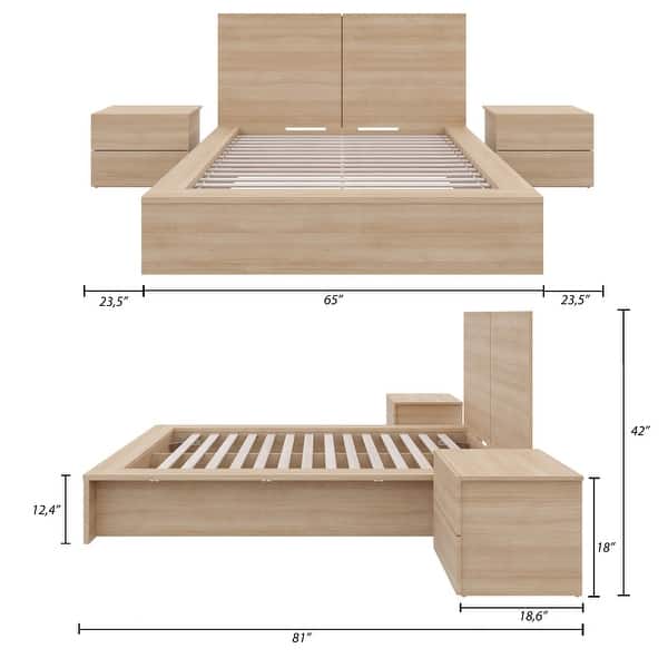 dimension image slide 3 of 6, James 4-Piece Bedroom Set with Bed, Headboard, and 2 Nightstands