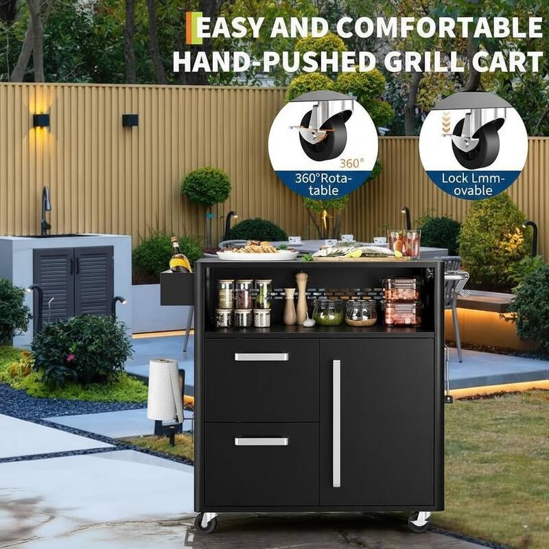 Outdoor Grill Cart, with Storage and Wheels