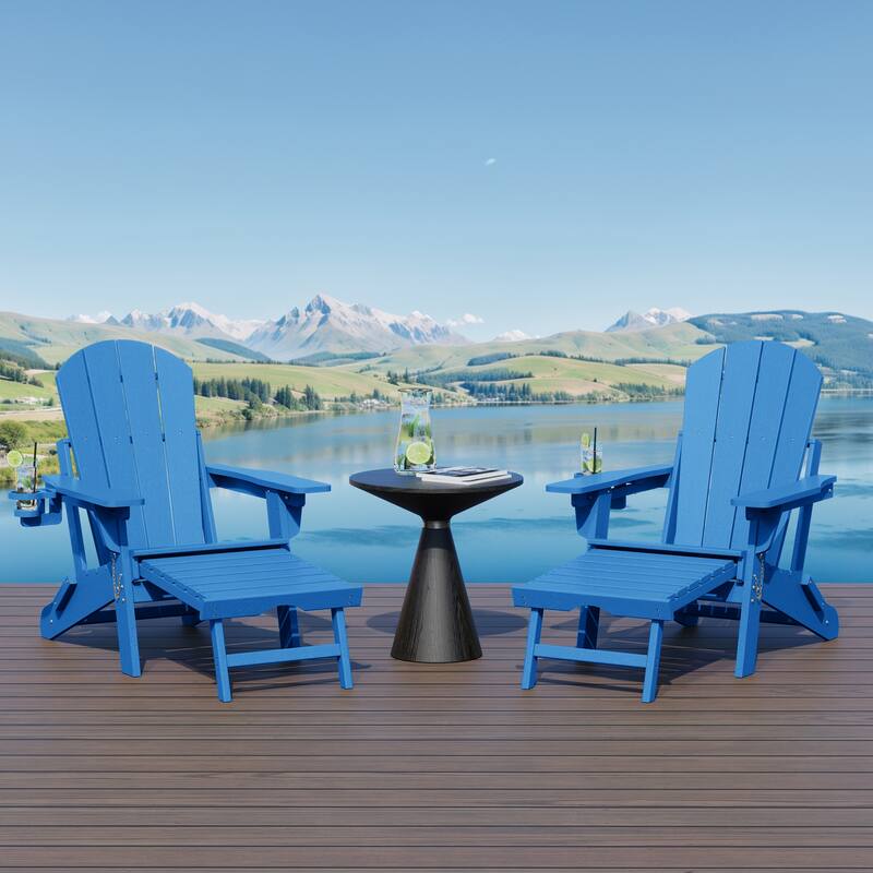 Laguna Outdoor Folding Adjustable Adirondack Chair with Cup Holder & Hideaway Ottoman (Set of 2)