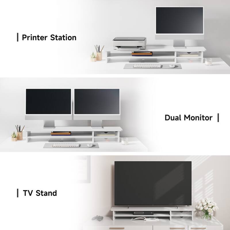 Fenge Dual Monitor Stand, 42.5inch Monitor Riser with Acrylic Drawer