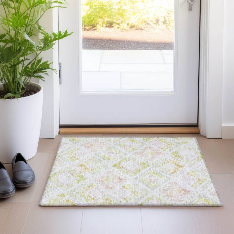 Machine Washable Indoor/ Outdoor Boho Brushstrokes Chantille Rug - Pink - 1'8" x 2'6"