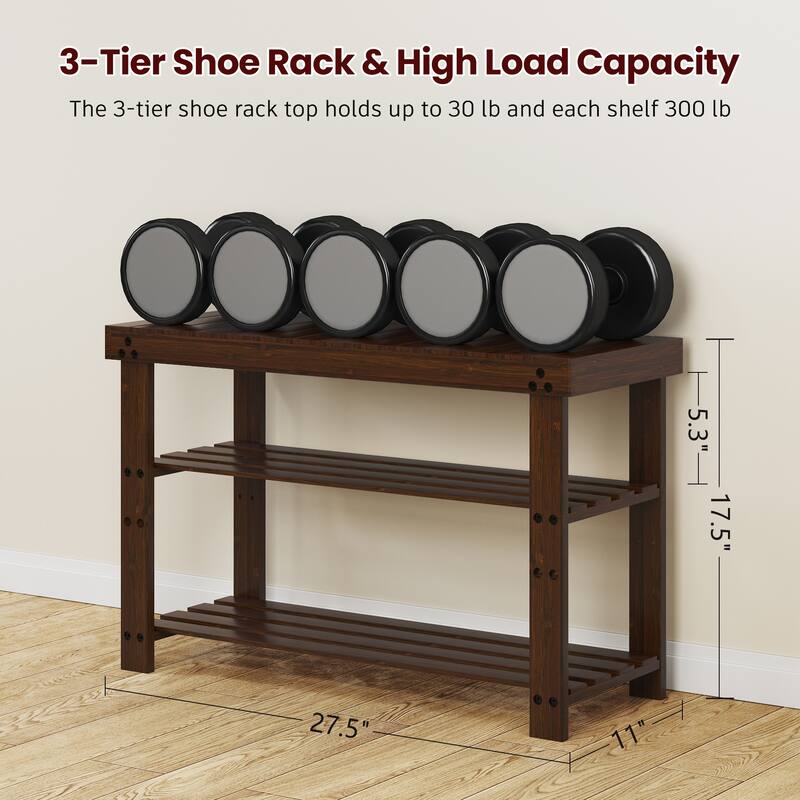 Bamboo Shoe Bench,3-Tier Shoe Rack,Entryway Bench with Cushion and Adjustable Shelves,Shoe Rack for Entryway,Living Room